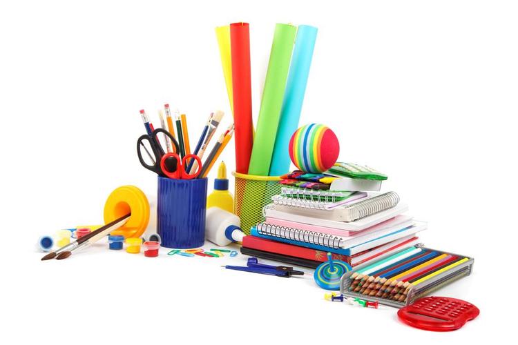 在白色背景上的学校和办公用品.回学校